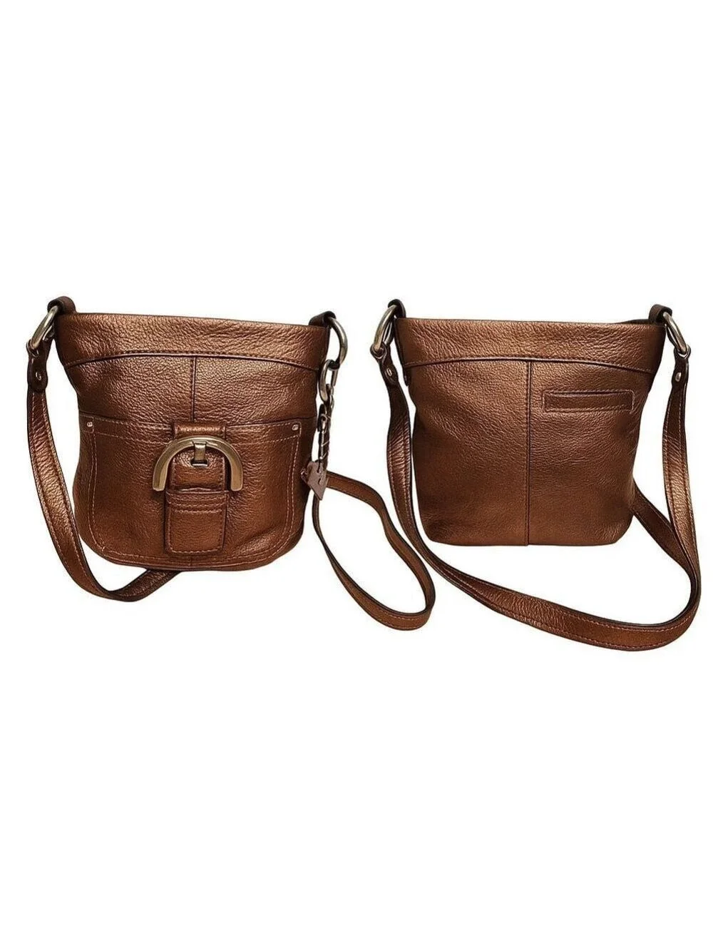 B. Makowsky Metallic Bronze Genuine Leather Crossbody Bag – Silver Hardware